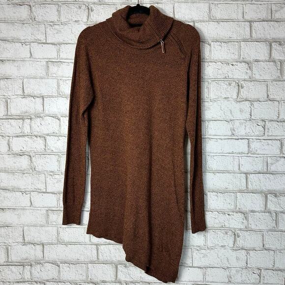 Smartwool Sweater Cascade Valley Tunic Asymmetrical Turtle Neck Wool Brown S - Picture 3 of 11